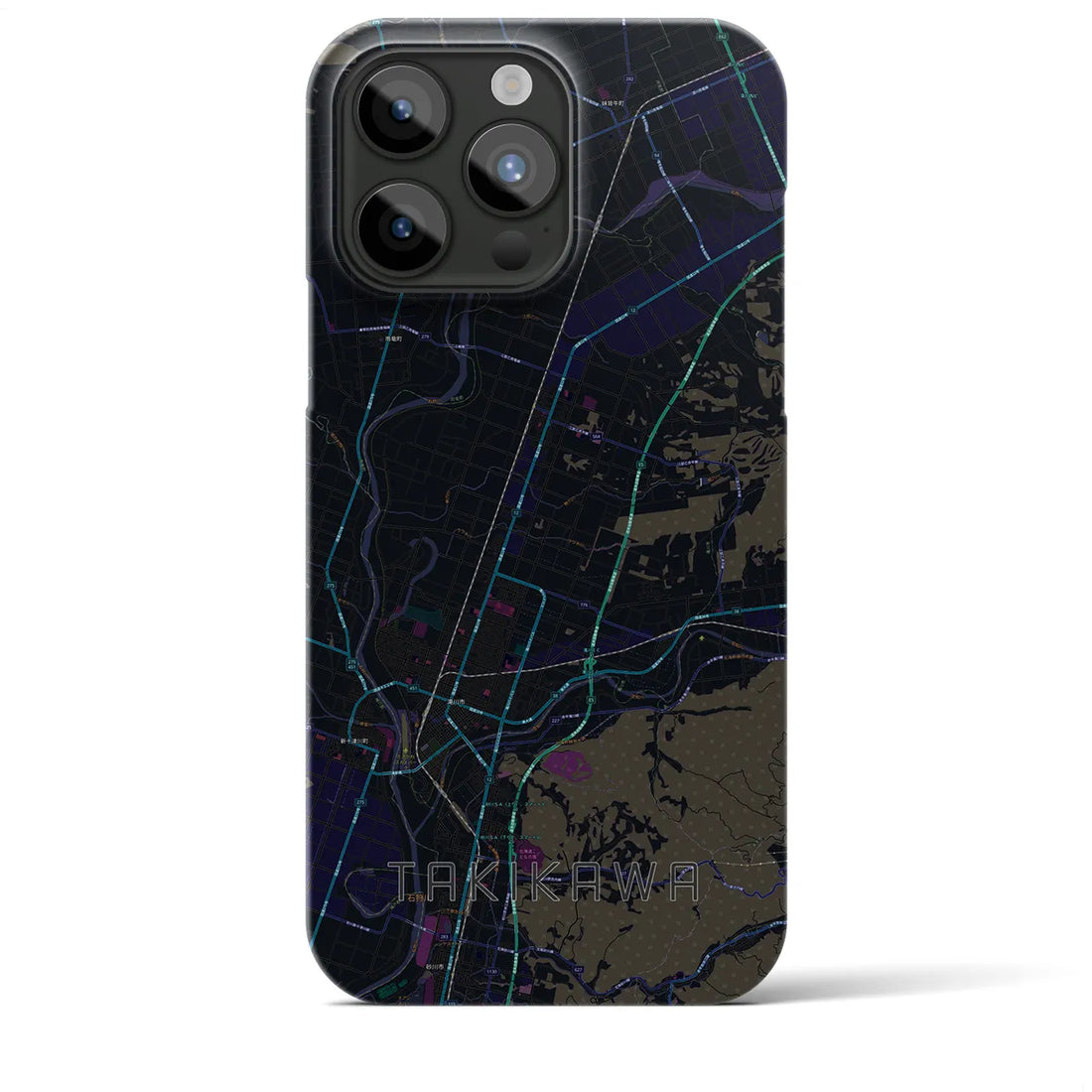 【滝川】地図柄iPhoneケース（バックカバータイプ・ブラック）iPhone 15 Pro Max 用