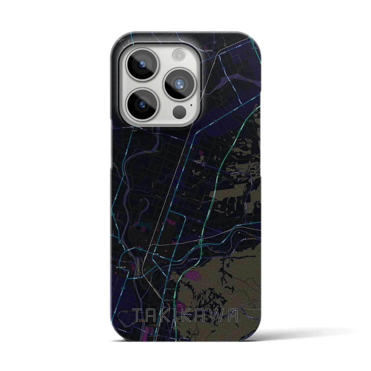【滝川】地図柄iPhoneケース（バックカバータイプ・ブラック）iPhone 15 Pro 用