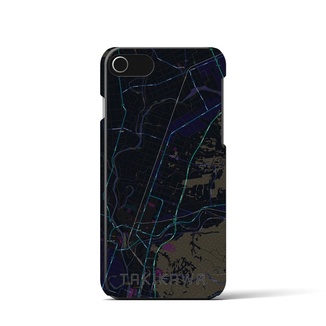 【滝川】地図柄iPhoneケース（バックカバータイプ・ブラック）iPhone SE（第3 / 第2世代） / 8 / 7 / 6s / 6 用