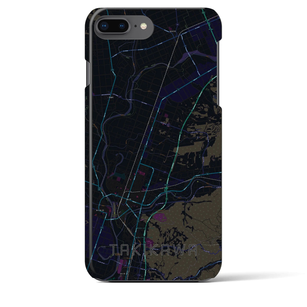 【滝川】地図柄iPhoneケース（バックカバータイプ・ブラック）iPhone 8Plus /7Plus / 6sPlus / 6Plus 用