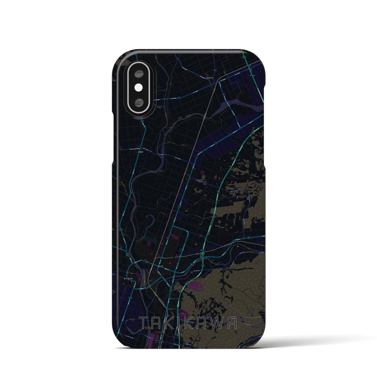 【滝川】地図柄iPhoneケース（バックカバータイプ・ブラック）iPhone XS / X 用