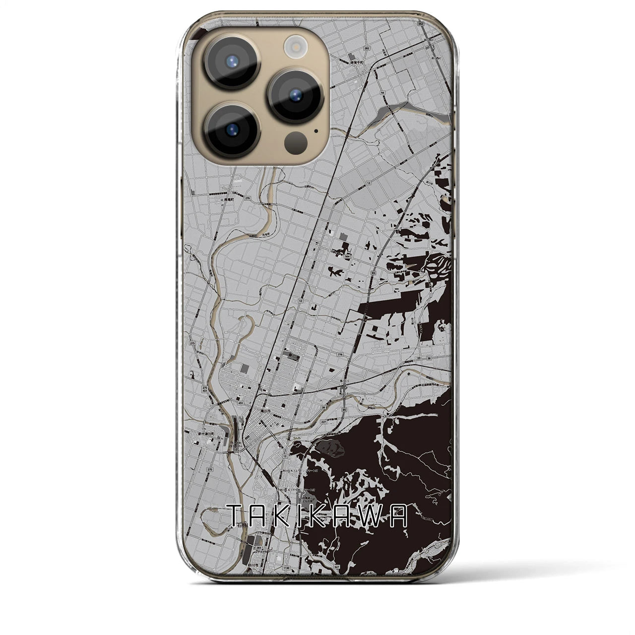 【滝川】地図柄iPhoneケース（クリアタイプ・モノトーン）iPhone 14 Pro Max 用