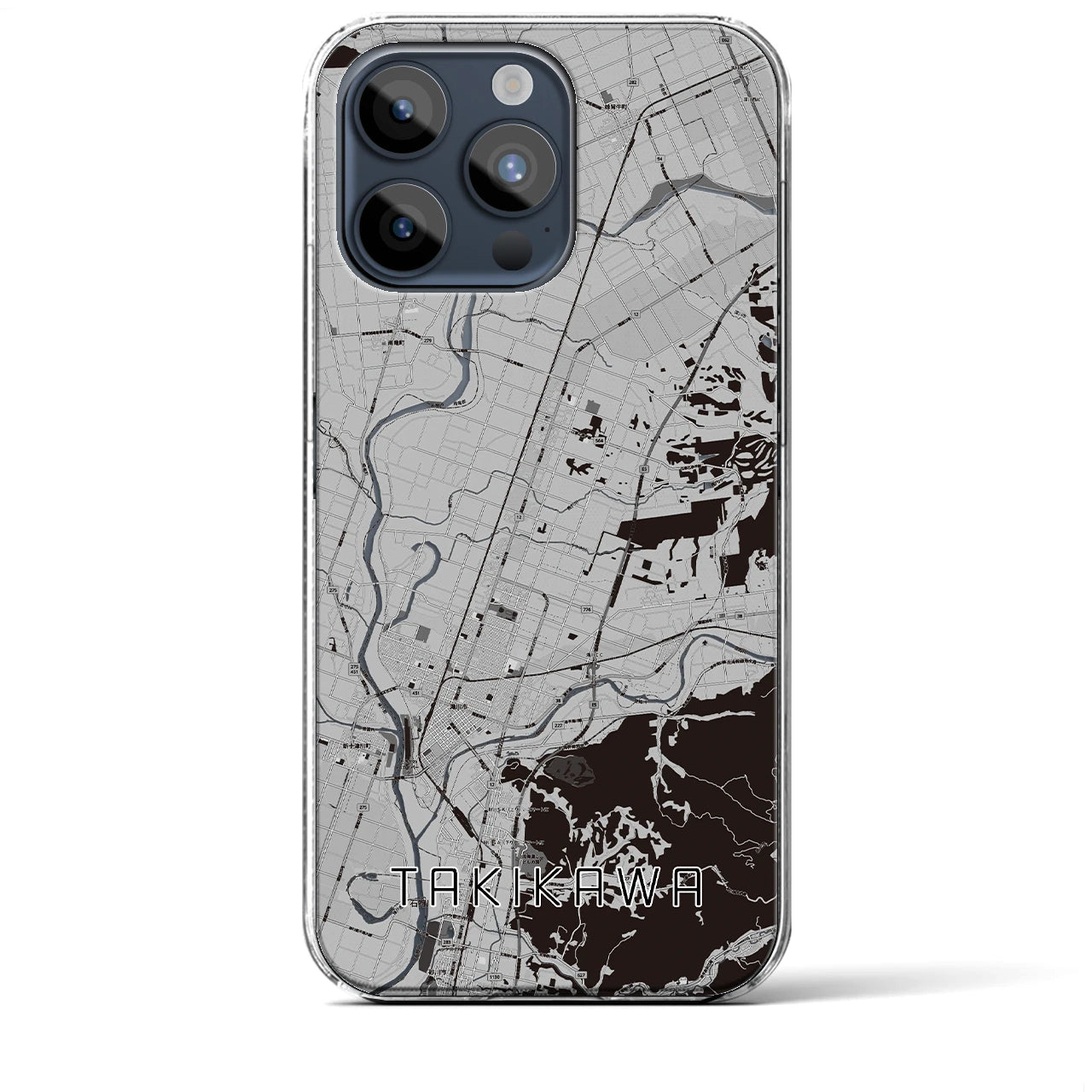 【滝川】地図柄iPhoneケース（クリアタイプ・モノトーン）iPhone 15 Pro Max 用