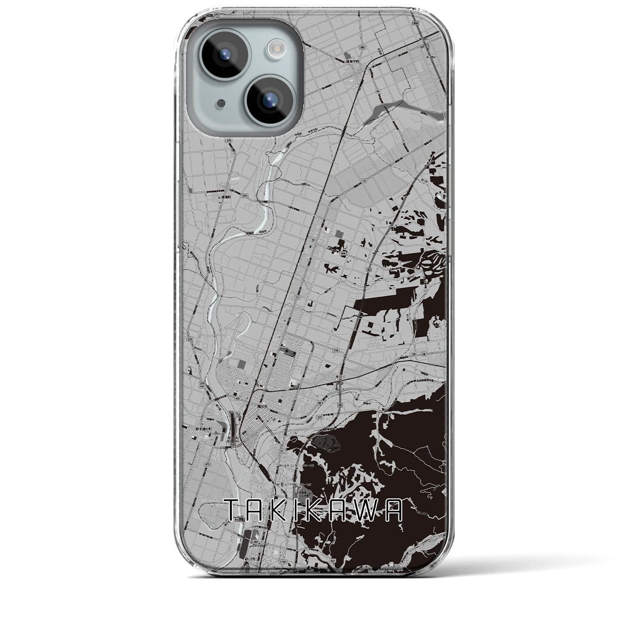 【滝川】地図柄iPhoneケース（クリアタイプ・モノトーン）iPhone 15 Plus 用