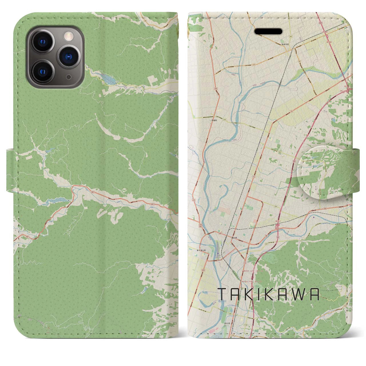 【滝川】地図柄iPhoneケース（手帳両面タイプ・ナチュラル）iPhone 11 Pro Max 用