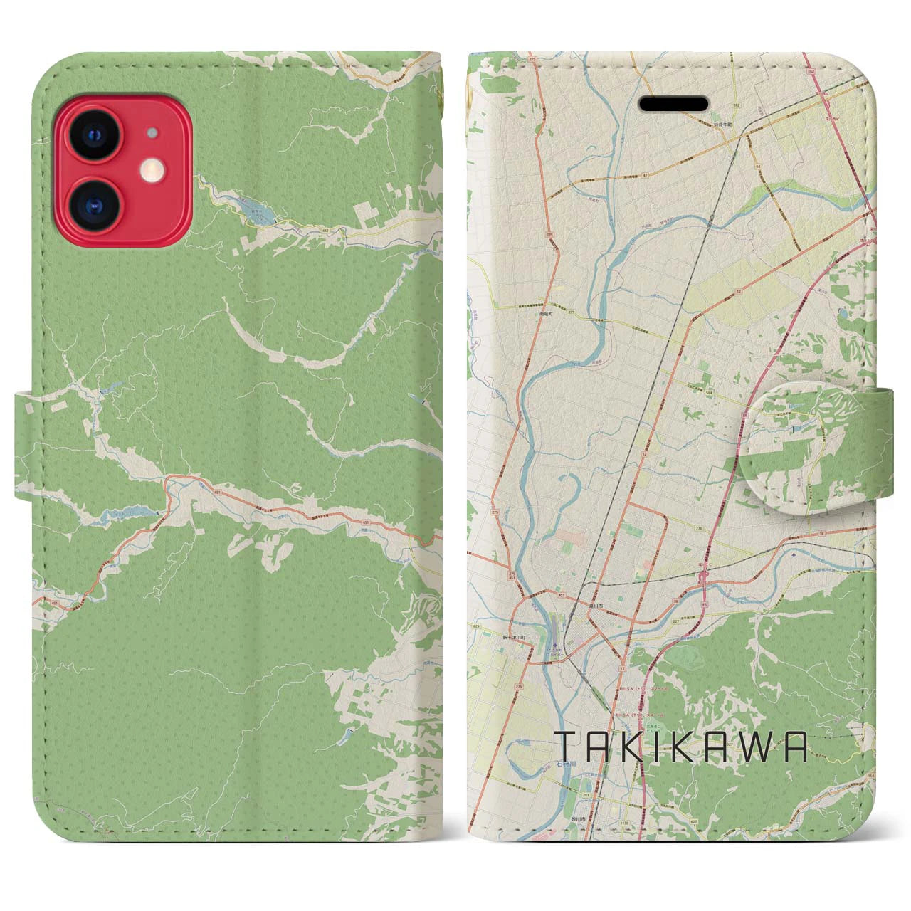 【滝川】地図柄iPhoneケース（手帳両面タイプ・ナチュラル）iPhone 11 用