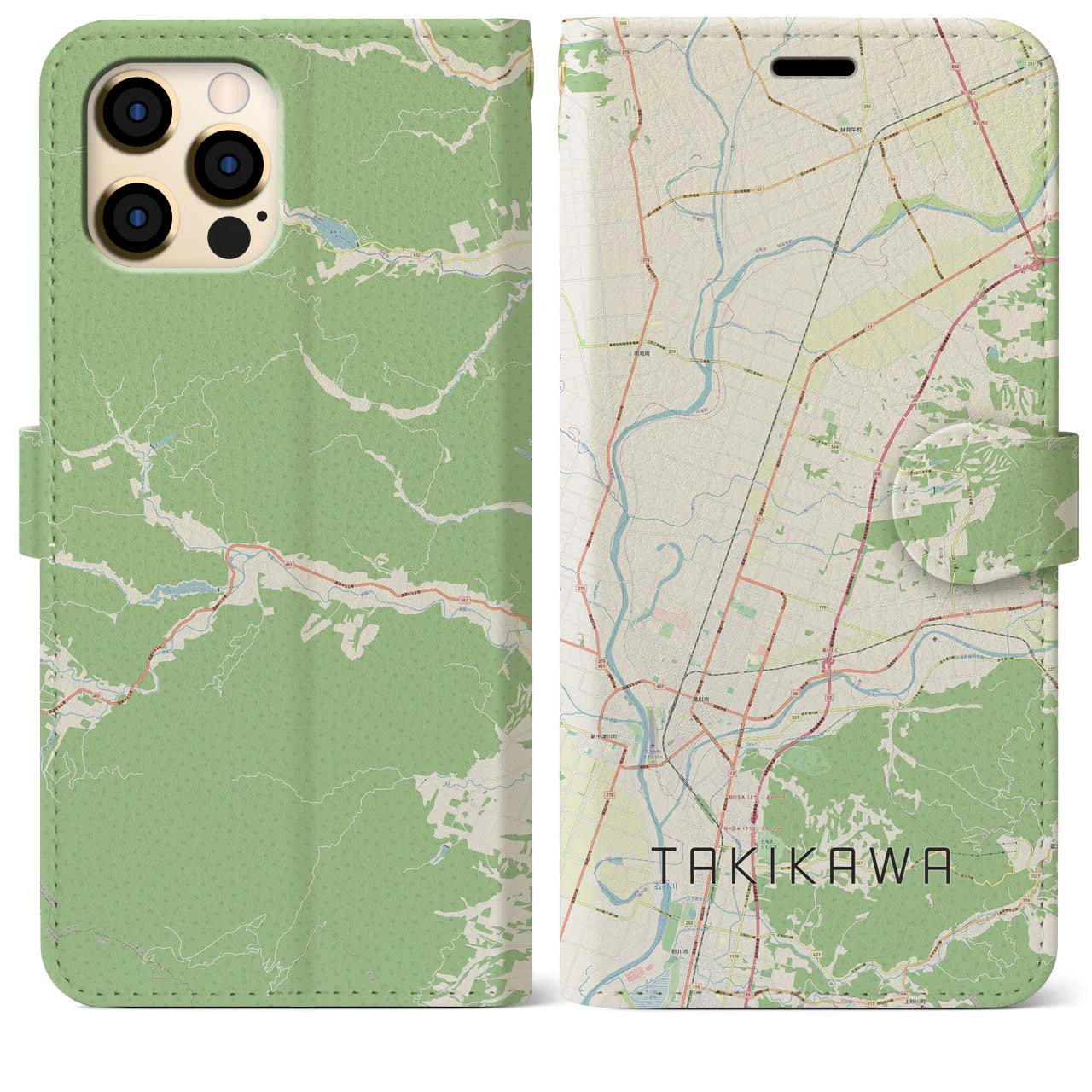 【滝川】地図柄iPhoneケース（手帳両面タイプ・ナチュラル）iPhone 12 Pro Max 用