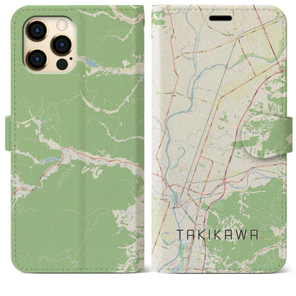 【滝川（北海道）】地図柄iPhoneケース（手帳タイプ）ナチュラル・iPhone 12 Pro Max 用