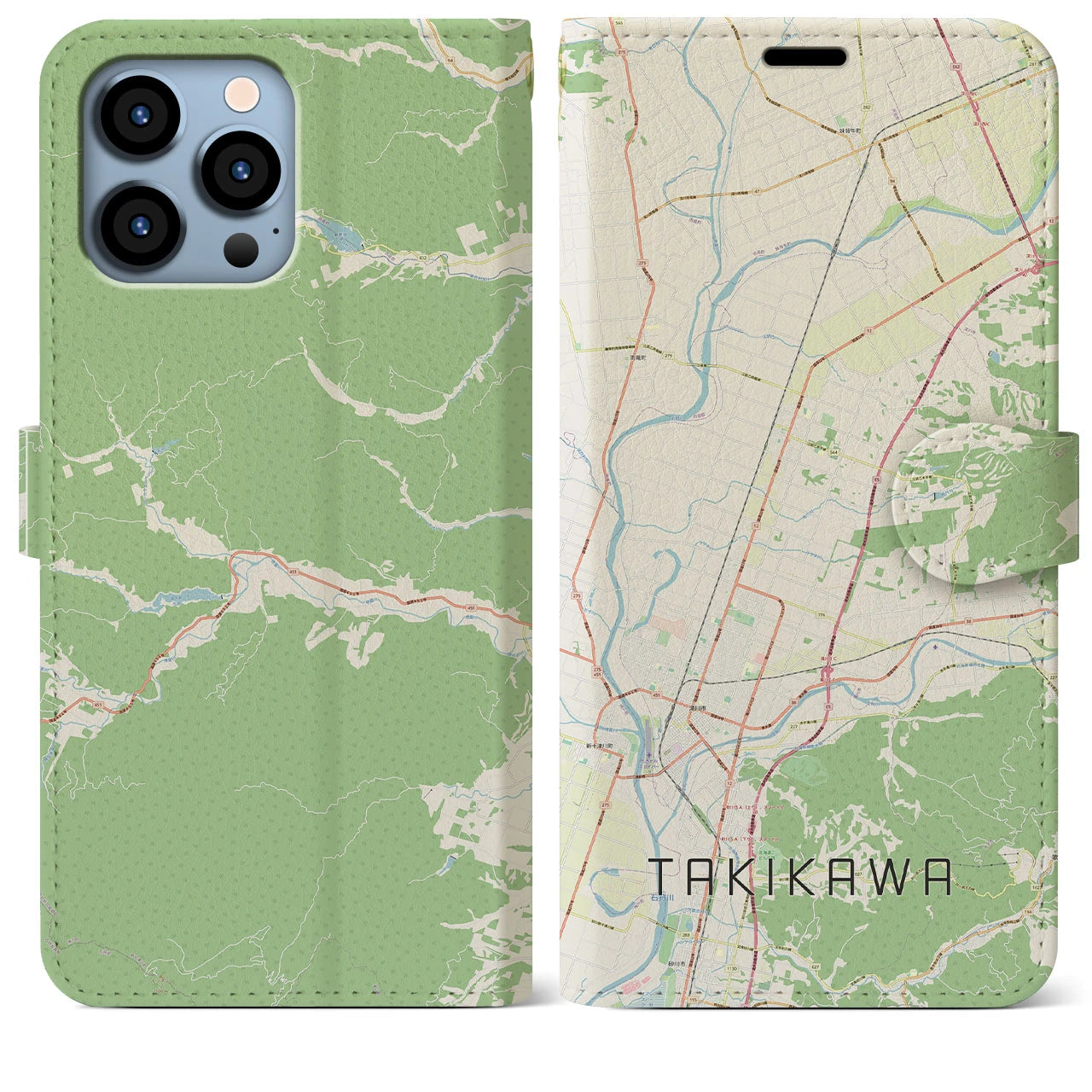 【滝川】地図柄iPhoneケース（手帳両面タイプ・ナチュラル）iPhone 13 Pro Max 用