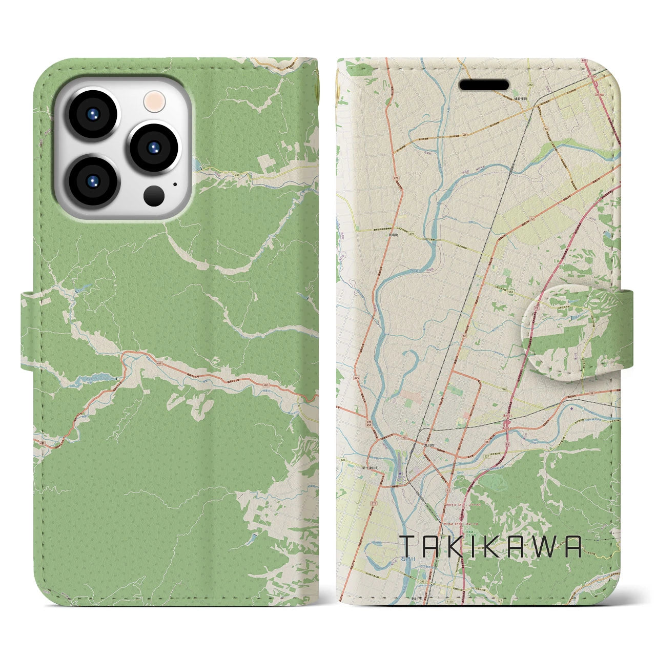 【滝川】地図柄iPhoneケース（手帳両面タイプ・ナチュラル）iPhone 13 Pro 用