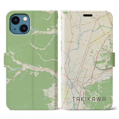 【滝川（北海道）】地図柄iPhoneケース（手帳タイプ）ナチュラル・iPhone 13 用