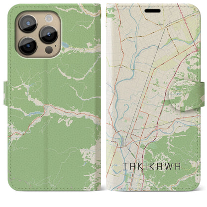 【滝川（北海道）】地図柄iPhoneケース（手帳タイプ）ナチュラル・iPhone 14 Pro Max 用