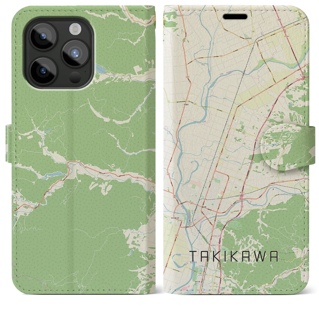 【滝川】地図柄iPhoneケース（手帳両面タイプ・ナチュラル）iPhone 15 Pro Max 用