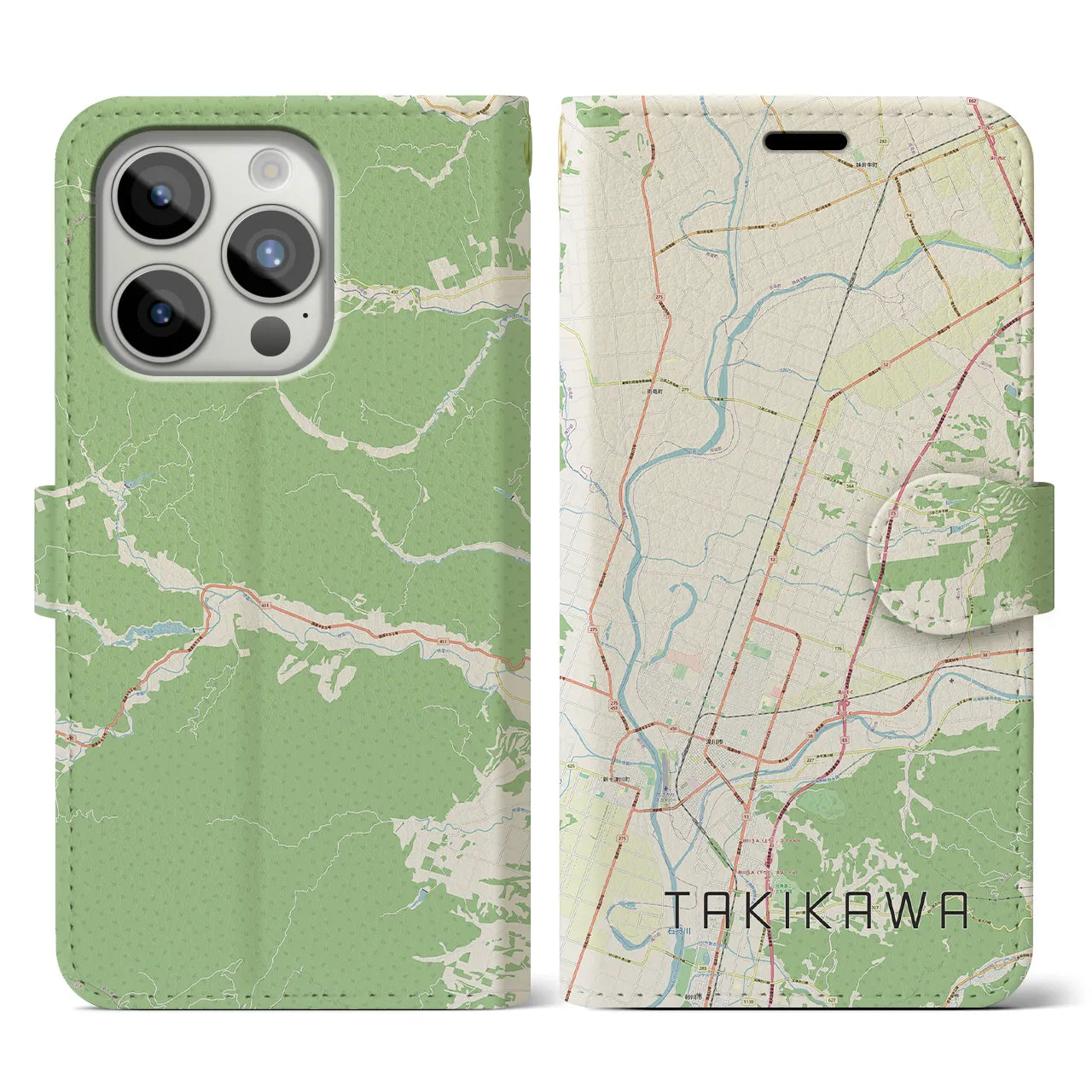 【滝川】地図柄iPhoneケース（手帳両面タイプ・ナチュラル）iPhone 15 Pro 用