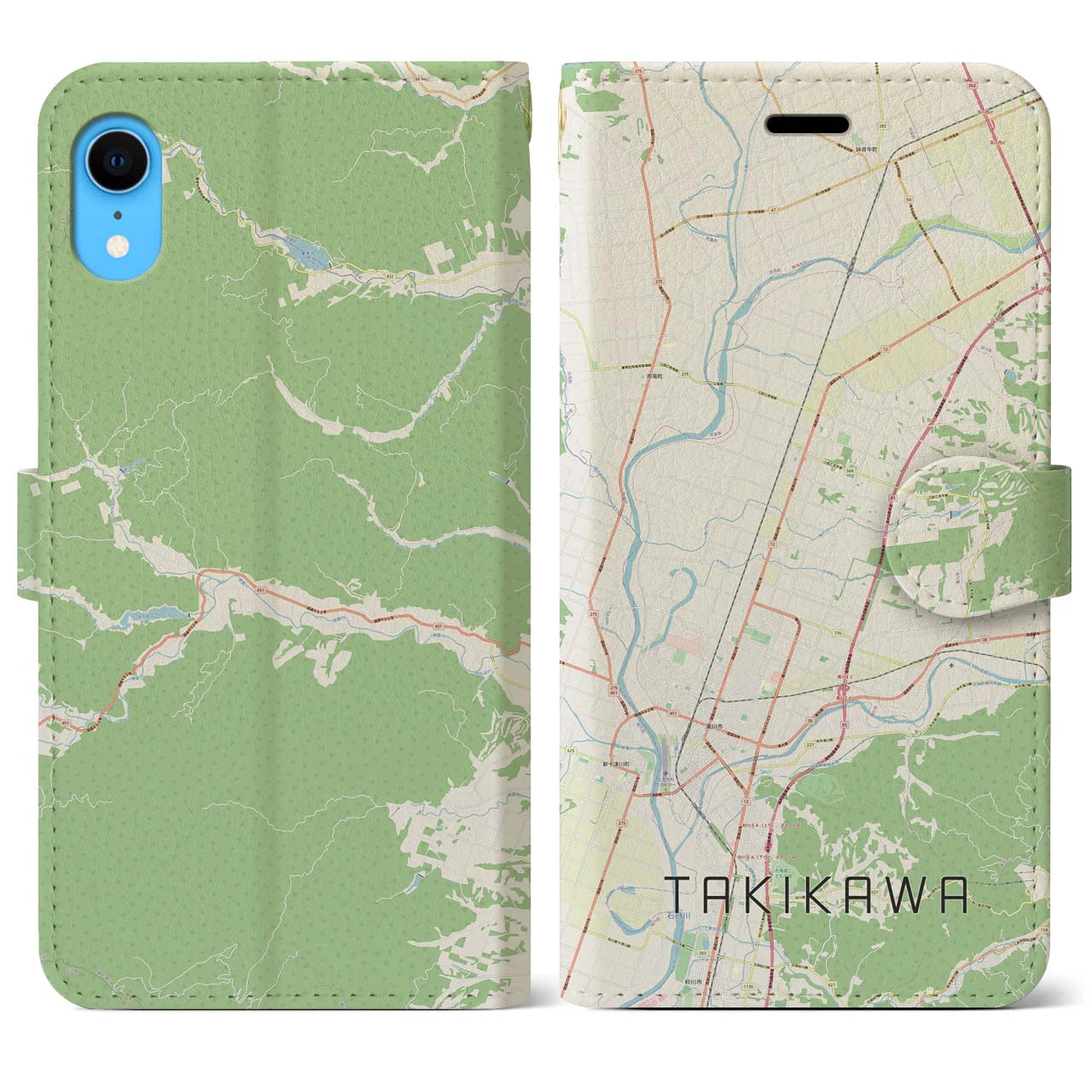【滝川】地図柄iPhoneケース（手帳両面タイプ・ナチュラル）iPhone XR 用