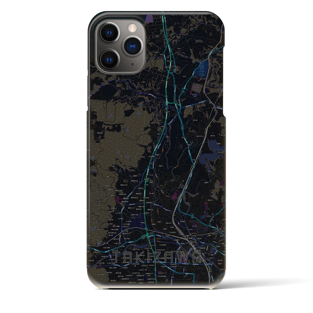 【滝沢】地図柄iPhoneケース（バックカバータイプ・ブラック）iPhone 11 Pro Max 用