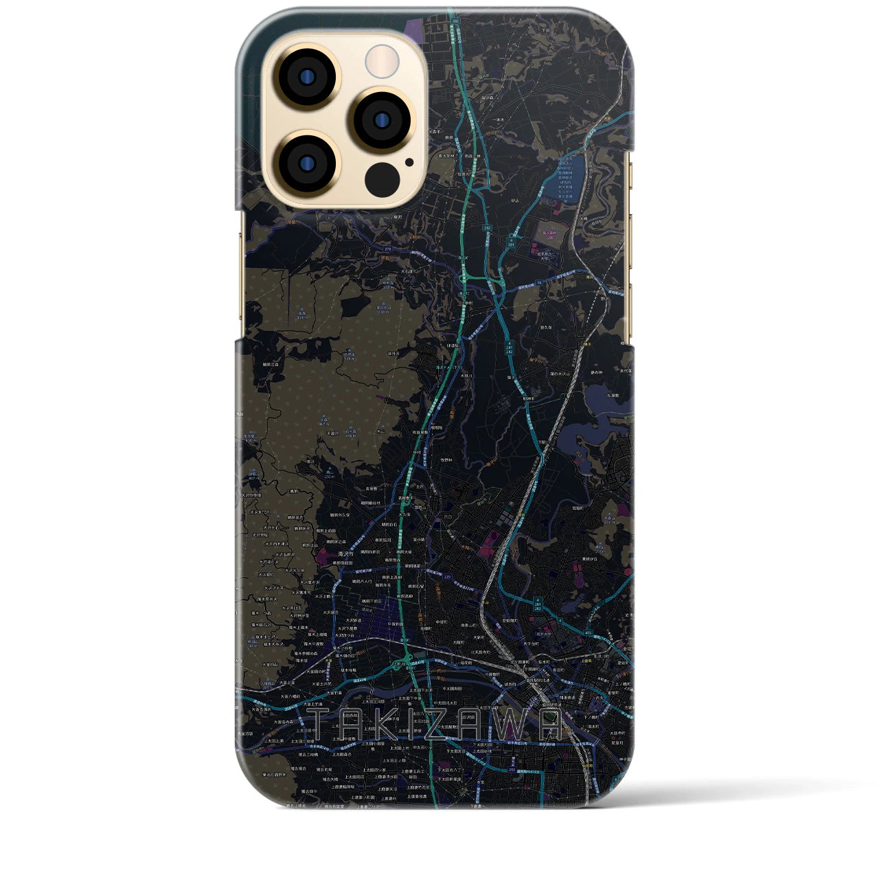 【滝沢】地図柄iPhoneケース（バックカバータイプ・ブラック）iPhone 12 Pro Max 用
