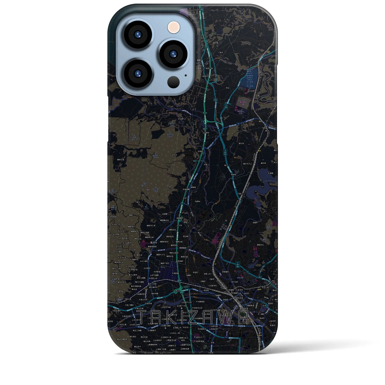 【滝沢】地図柄iPhoneケース（バックカバータイプ・ブラック）iPhone 13 Pro Max 用