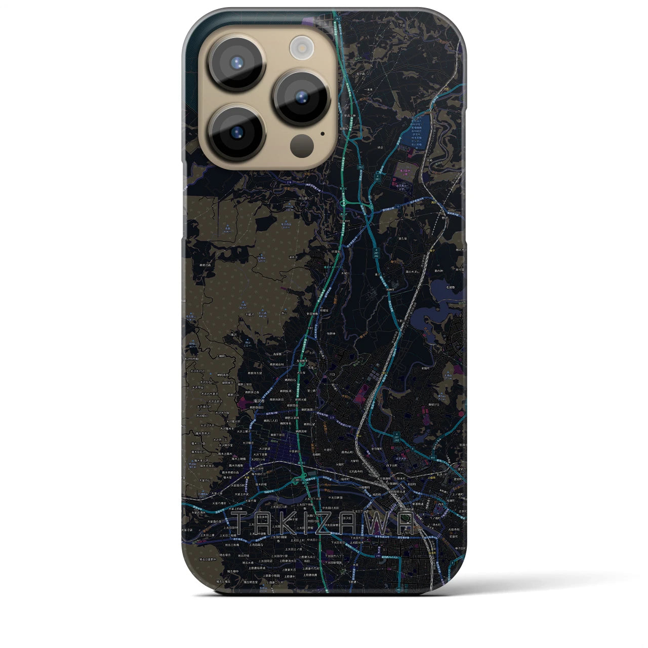 【滝沢】地図柄iPhoneケース（バックカバータイプ・ブラック）iPhone 14 Pro Max 用