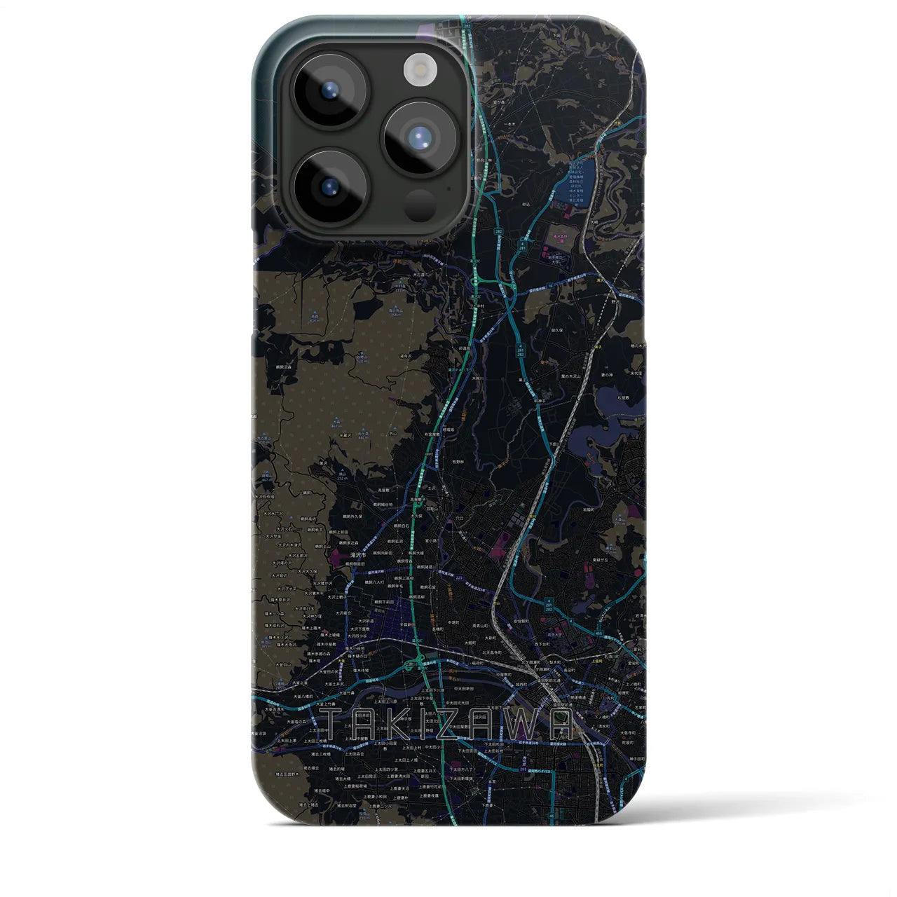 【滝沢】地図柄iPhoneケース（バックカバータイプ・ブラック）iPhone 15 Pro Max 用