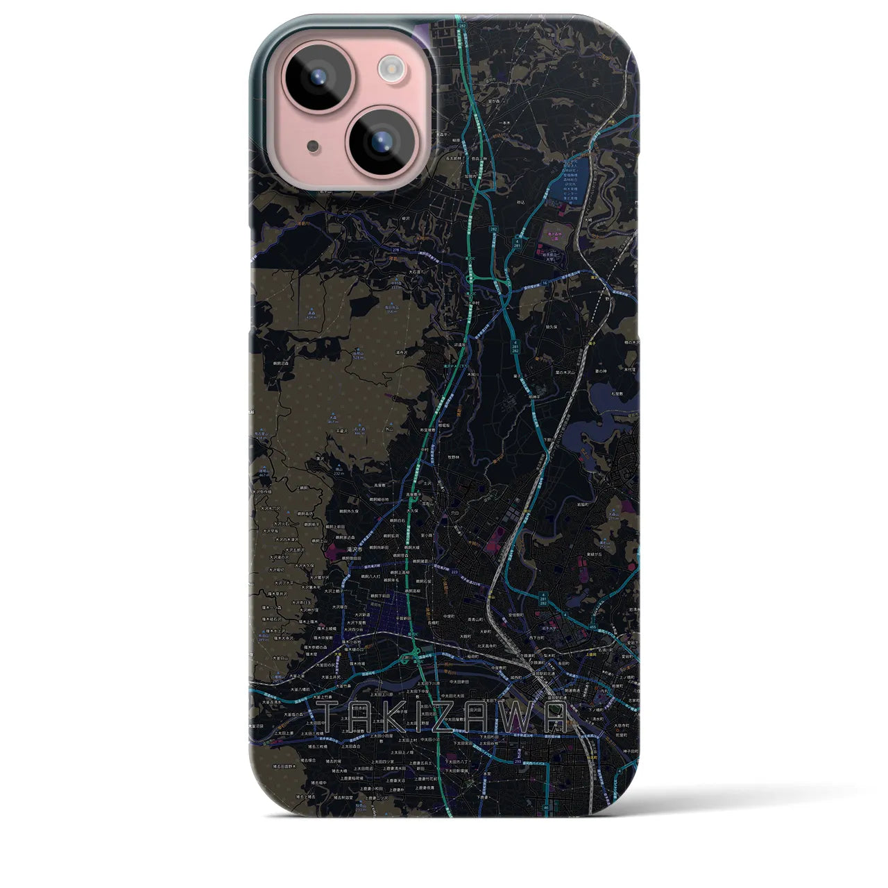 【滝沢】地図柄iPhoneケース（バックカバータイプ・ブラック）iPhone 15 Plus 用