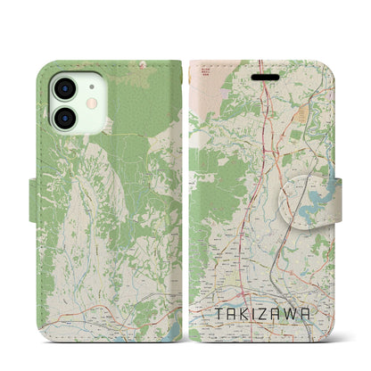 【滝沢（岩手県）】地図柄iPhoneケース（手帳タイプ）ナチュラル・iPhone 12 mini 用