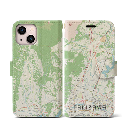 【滝沢（岩手県）】地図柄iPhoneケース（手帳タイプ）ナチュラル・iPhone 13 mini 用