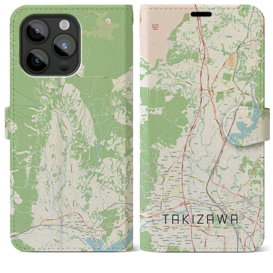【滝沢】地図柄iPhoneケース（手帳両面タイプ・ナチュラル）iPhone 15 Pro Max 用