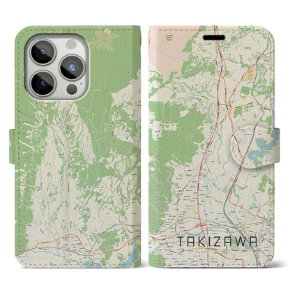 【滝沢（岩手県）】地図柄iPhoneケース（手帳タイプ）ナチュラル・iPhone 15 Pro 用