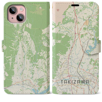 【滝沢（岩手県）】地図柄iPhoneケース（手帳タイプ）ナチュラル・iPhone 15 Plus 用