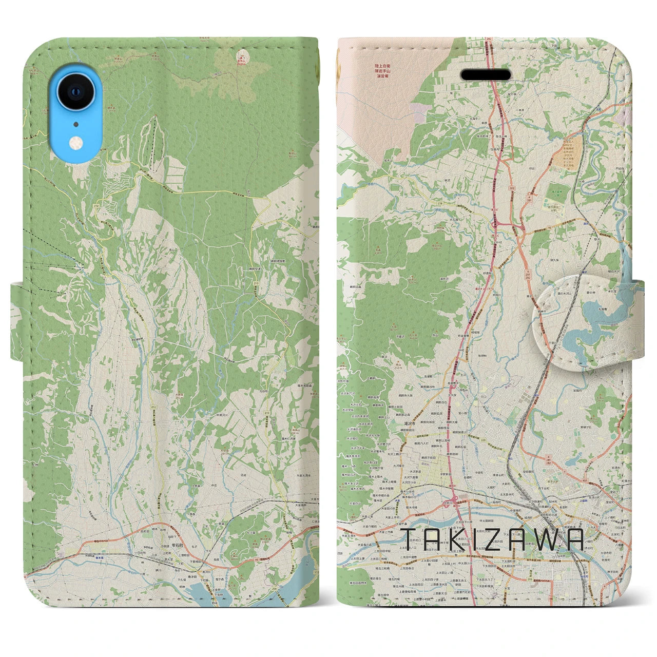 【滝沢】地図柄iPhoneケース（手帳両面タイプ・ナチュラル）iPhone XR 用