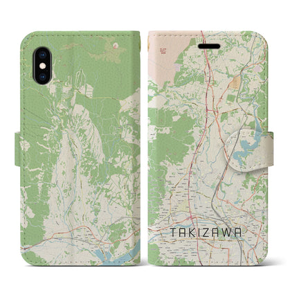 【滝沢（岩手県）】地図柄iPhoneケース（手帳タイプ）ナチュラル・iPhone XS / X 用
