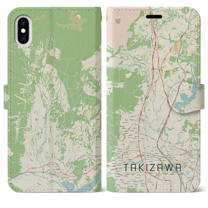 【滝沢（岩手県）】地図柄iPhoneケース（手帳タイプ）ナチュラル・iPhone XS Max 用