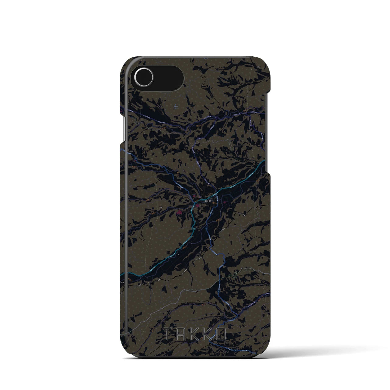 【田子】地図柄iPhoneケース（バックカバータイプ・ブラック）iPhone SE（第3 / 第2世代） / 8 / 7 / 6s / 6 用