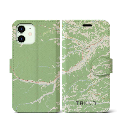 【田子（青森県）】地図柄iPhoneケース（手帳タイプ）ナチュラル・iPhone 12 mini 用