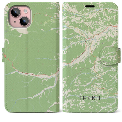 【田子（青森県）】地図柄iPhoneケース（手帳タイプ）ナチュラル・iPhone 15 Plus 用