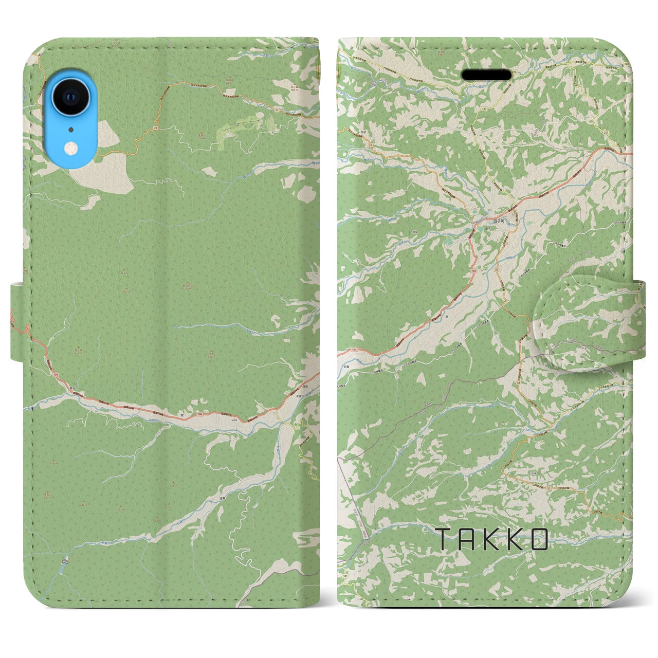 【田子】地図柄iPhoneケース（手帳両面タイプ・ナチュラル）iPhone XR 用