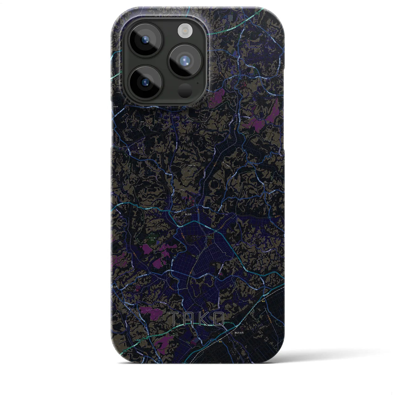 【多古】地図柄iPhoneケース（バックカバータイプ・ブラック）iPhone 15 Pro Max 用