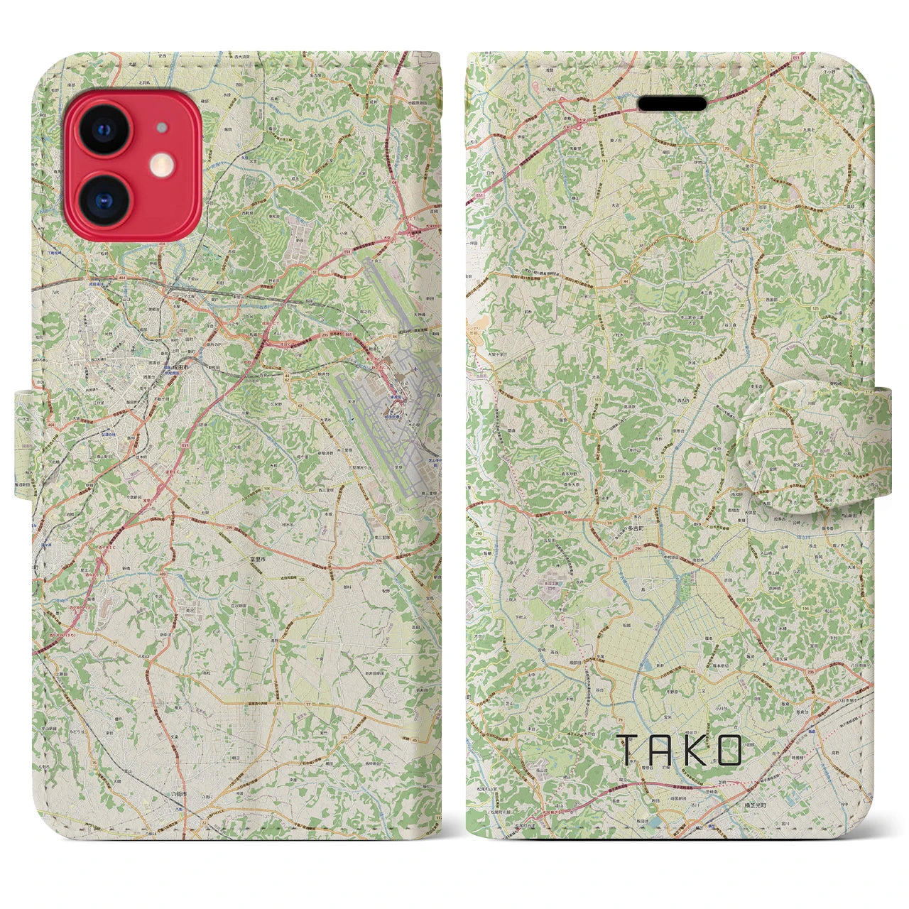 【多古】地図柄iPhoneケース（手帳両面タイプ・ナチュラル）iPhone 11 用
