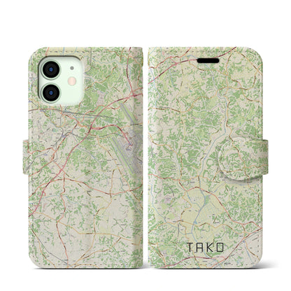 【多古（千葉県）】地図柄iPhoneケース（手帳タイプ）ナチュラル・iPhone 12 mini 用