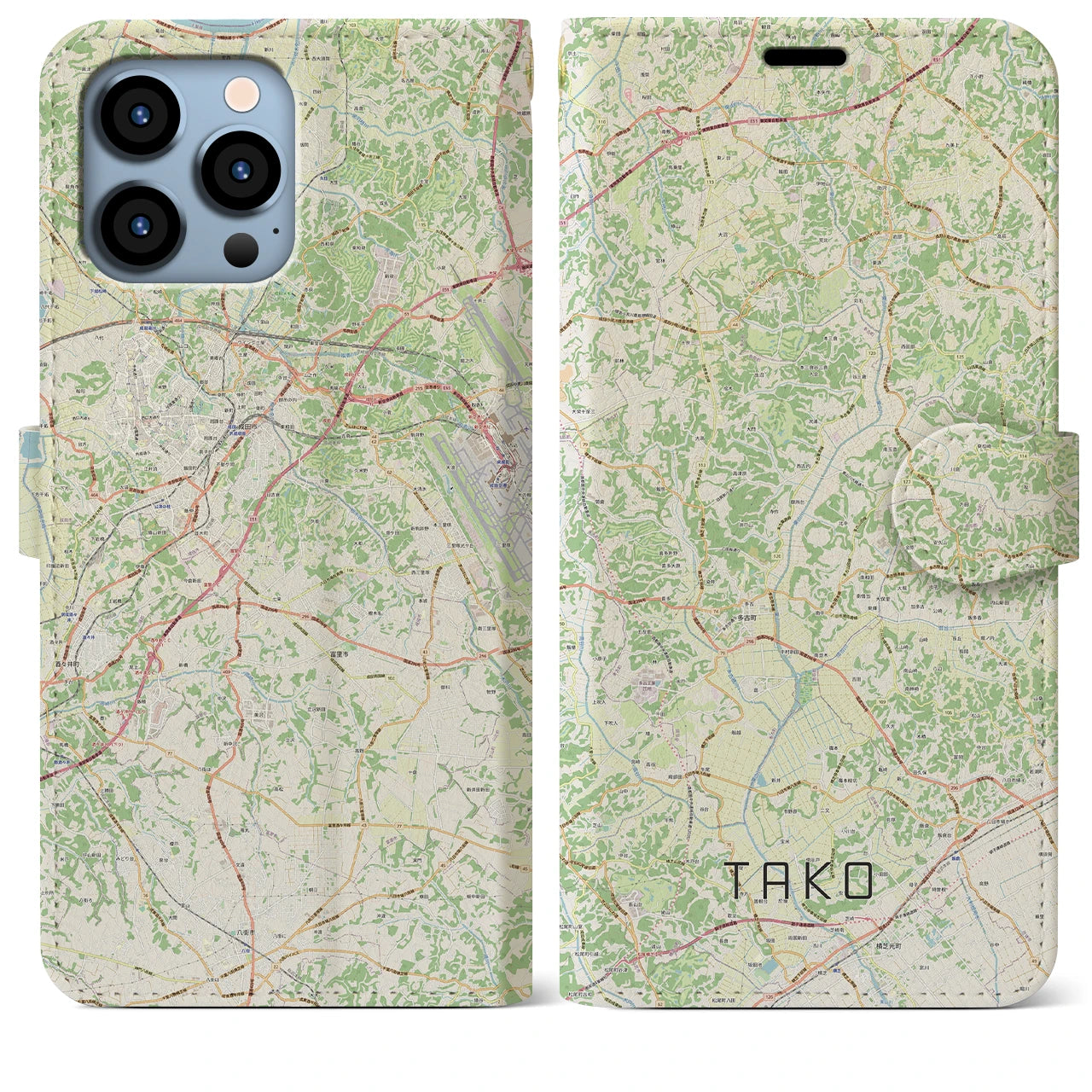 【多古】地図柄iPhoneケース（手帳両面タイプ・ナチュラル）iPhone 13 Pro Max 用