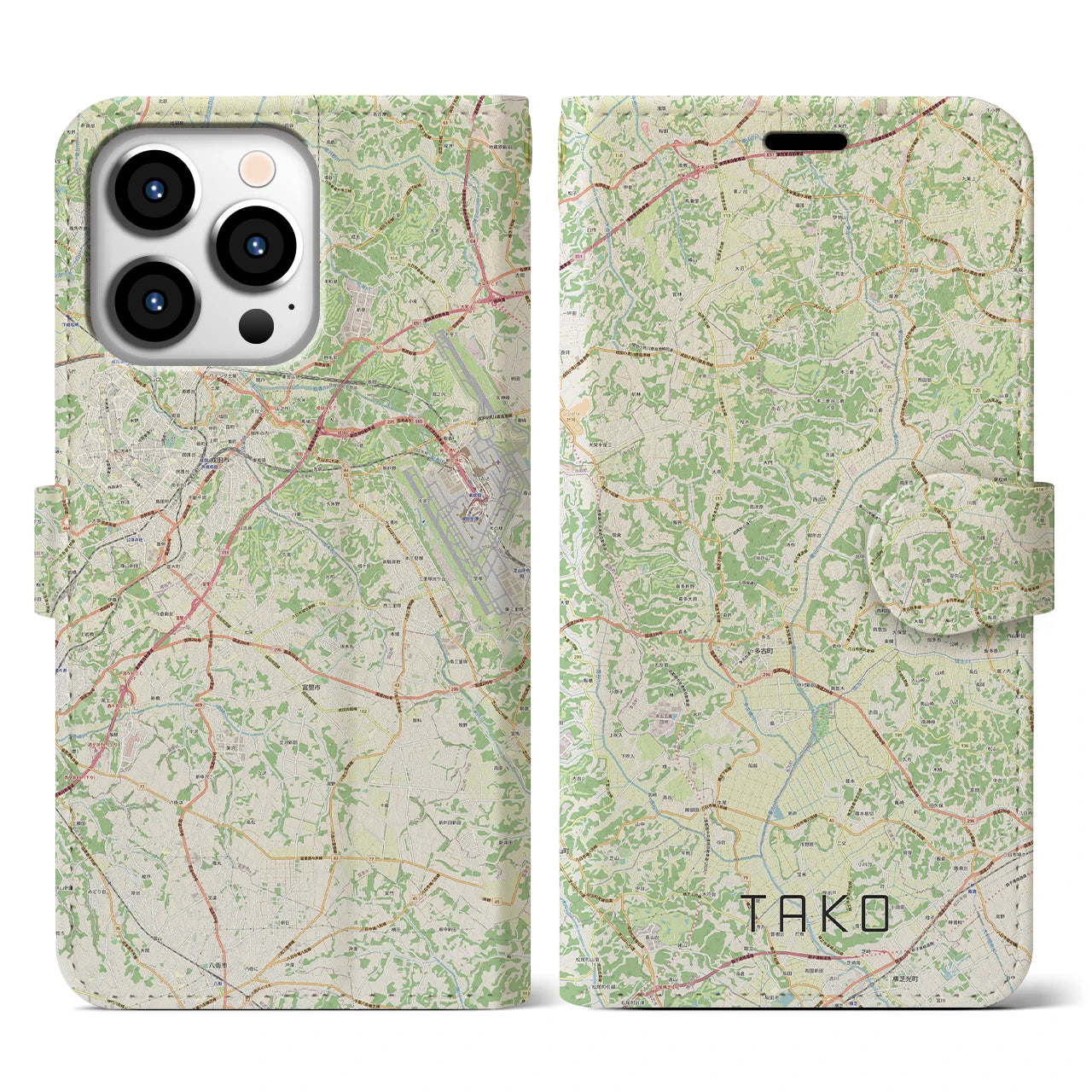 【多古】地図柄iPhoneケース（手帳両面タイプ・ナチュラル）iPhone 13 Pro 用