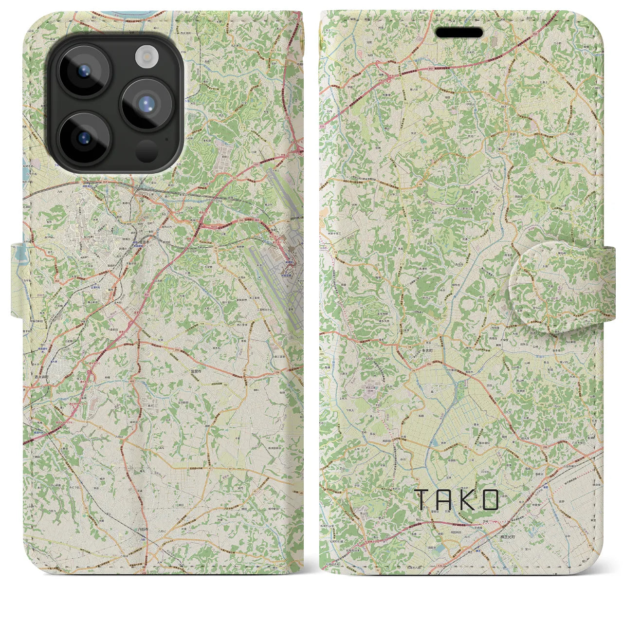 【多古】地図柄iPhoneケース（手帳両面タイプ・ナチュラル）iPhone 15 Pro Max 用