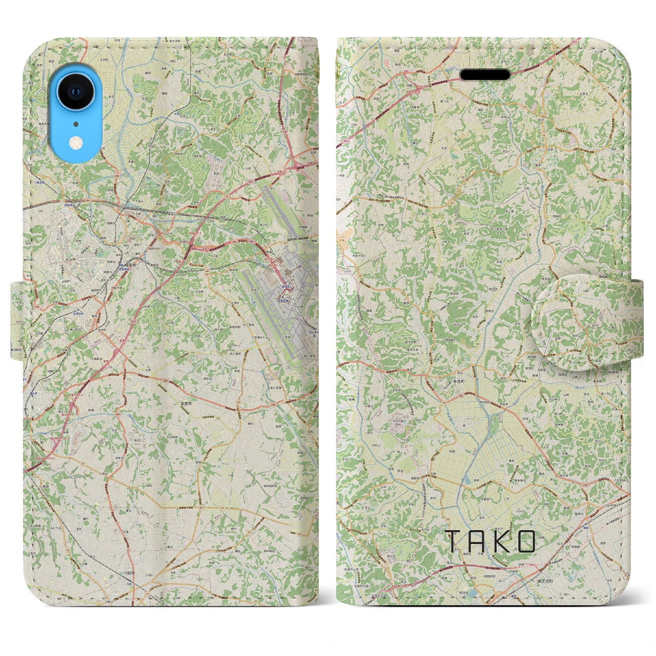 【多古】地図柄iPhoneケース（手帳両面タイプ・ナチュラル）iPhone XR 用
