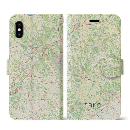 【多古（千葉県）】地図柄iPhoneケース（手帳タイプ）ナチュラル・iPhone XS / X 用
