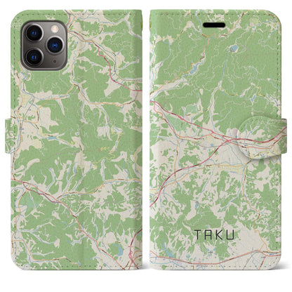 【多久（佐賀県）】地図柄iPhoneケース（手帳タイプ）ナチュラル・iPhone 11 Pro Max 用