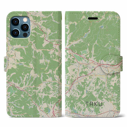 【多久（佐賀県）】地図柄iPhoneケース（手帳タイプ）ナチュラル・iPhone 12 / 12 Pro 用