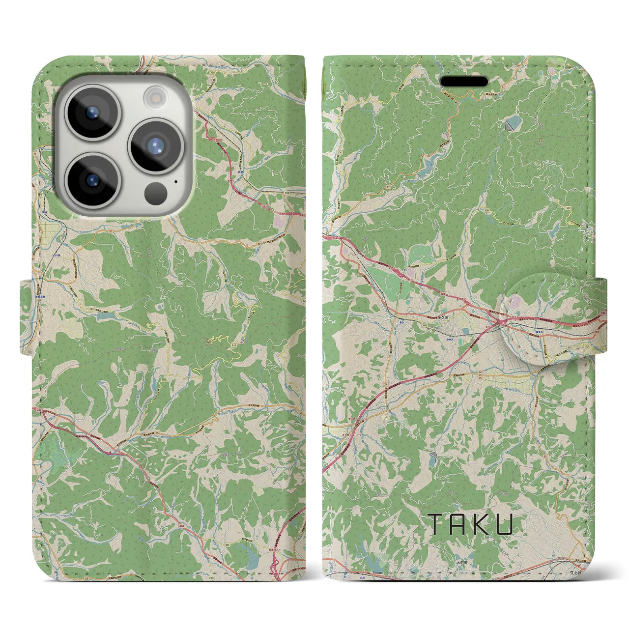 【多久】地図柄iPhoneケース（手帳両面タイプ・ナチュラル）iPhone 15 Pro 用
