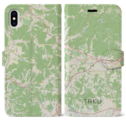 【多久（佐賀県）】地図柄iPhoneケース（手帳タイプ）ナチュラル・iPhone XS Max 用