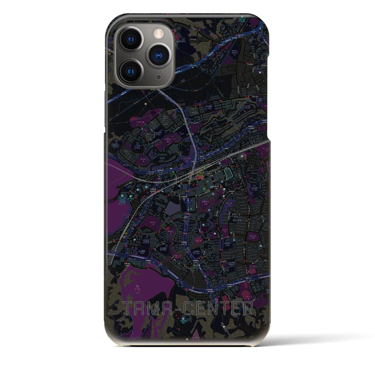 【多摩センター】地図柄iPhoneケース（バックカバータイプ・ブラック）iPhone 11 Pro Max 用